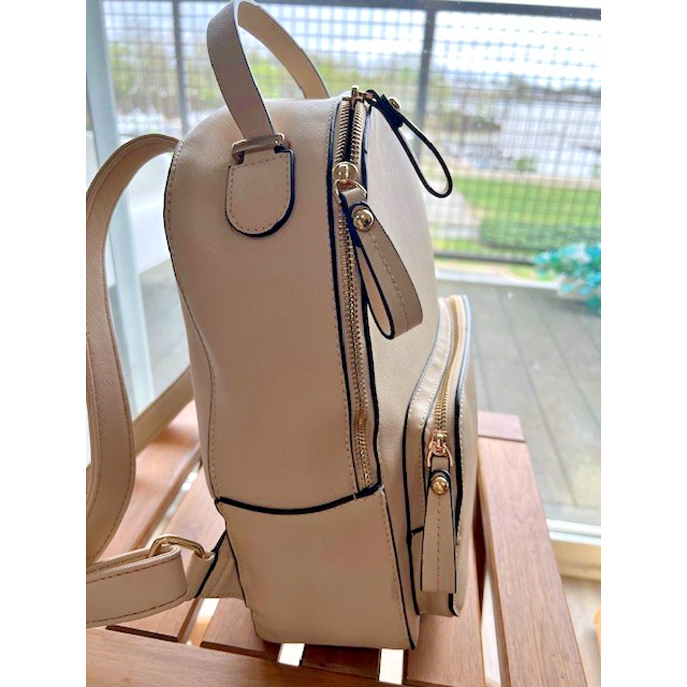 PU Leather Mini Backpack fits iPad Beige Small Daypack travel casual Lightweight